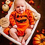Clayton is registered to the contest to win money with this photo: baby, infant, two_months, orange_clothing, pumpkin_face, basket, blanket, autumn_leaves, pumpkins, fall_theme, cute, smiling, indoor, seasonal, holiday, child, portrait, cozy, soft_texture, festive