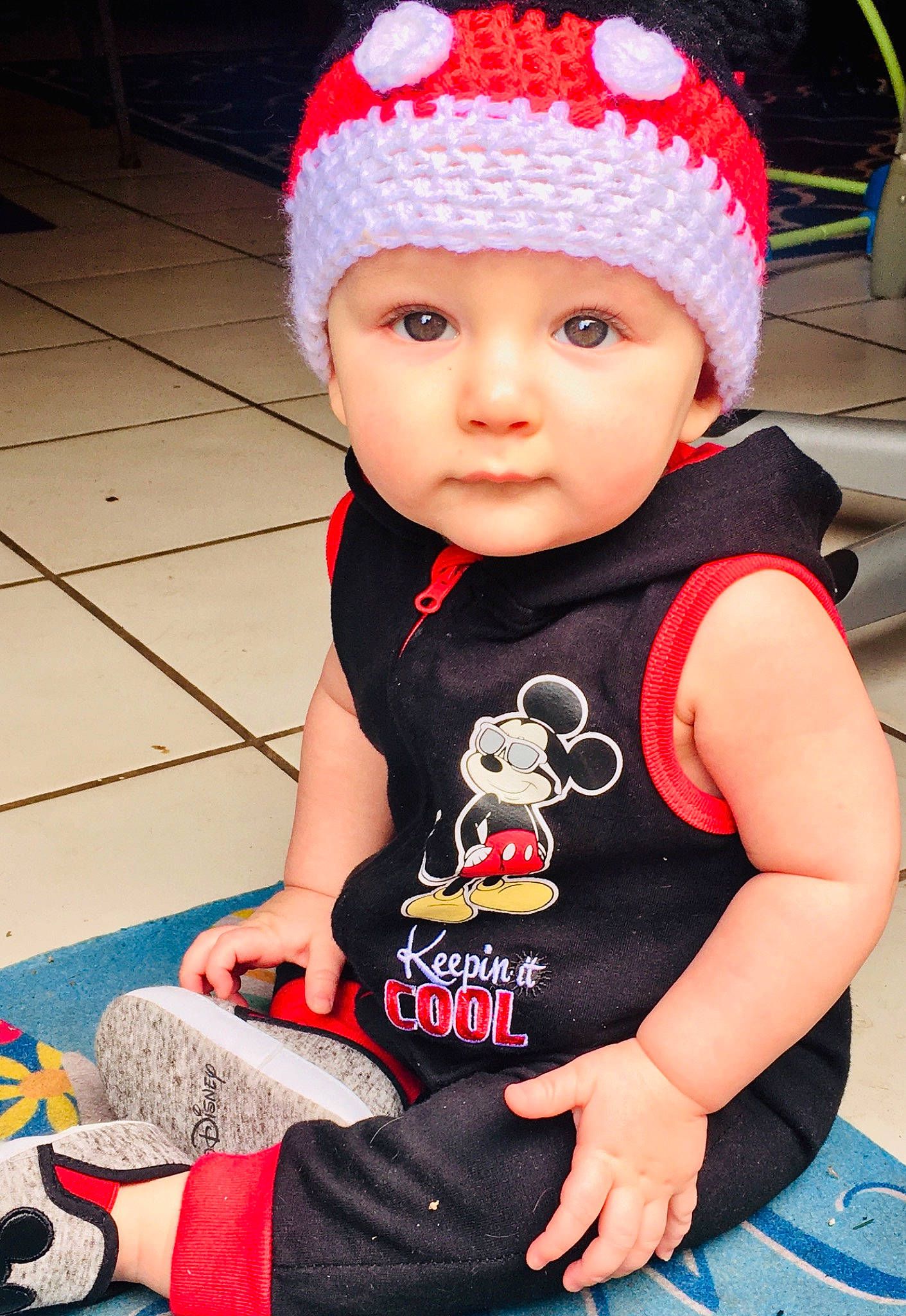 Daxton is registered to the contest to win money with this photo: baby, baby_products, baby_toddler_clothing, beanie, bonnet, cap, child, clothing, crochet, fashion_accessory, hat, headgear, knit_cap, person, red, toddler