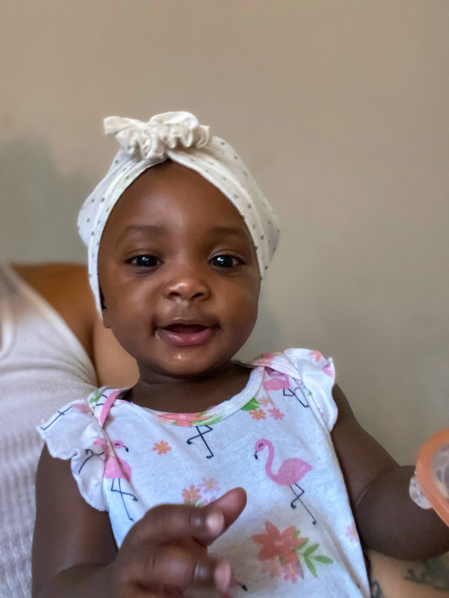 Ava joined the competition — help win amazing prizes! baby, baby_toddler_clothing, cheek, child, chin, dress, eye, finger, fun, gesture, hand, happy, lip, mouth, nose, person, pink, skin, smile, thumb