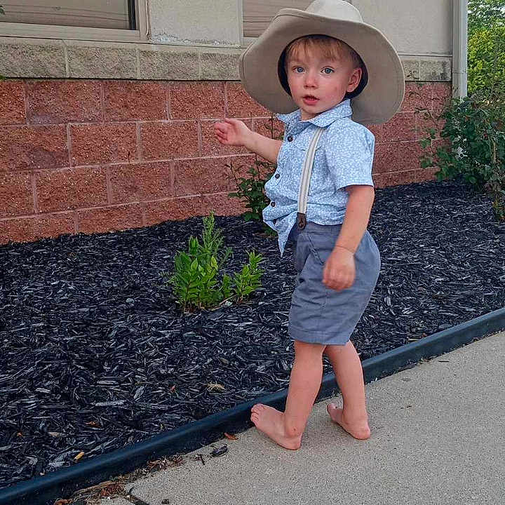 Brayden joined the competition — help win amazing prizes! boy, child, clothing, face, hat, head, jar, male, pants, person, photography, plant, planter, portrait, pottedplant, pottery, shorts, soil, sunhat, vase