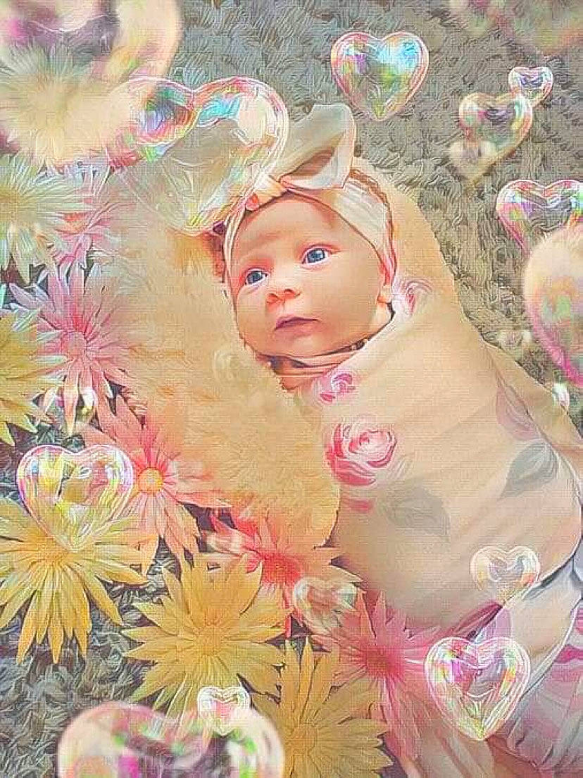 Willow joined the competition — help win amazing prizes! art, baby, botany, cut_flowers, event, fawn, floral_design, flowering_plant, grass, happy, headwear, illustration, painting, pattern, peach, people_in_nature, person, petal, pink, textile