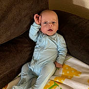 Hudson Wyatt is registered to the contest to win money with this photo: baby, bed, blanket, bodypart, clothing, couch, crib, cushion, face, finger, furniture, hand, head, homedecor, newborn, pants, person, photography, portrait, sitting