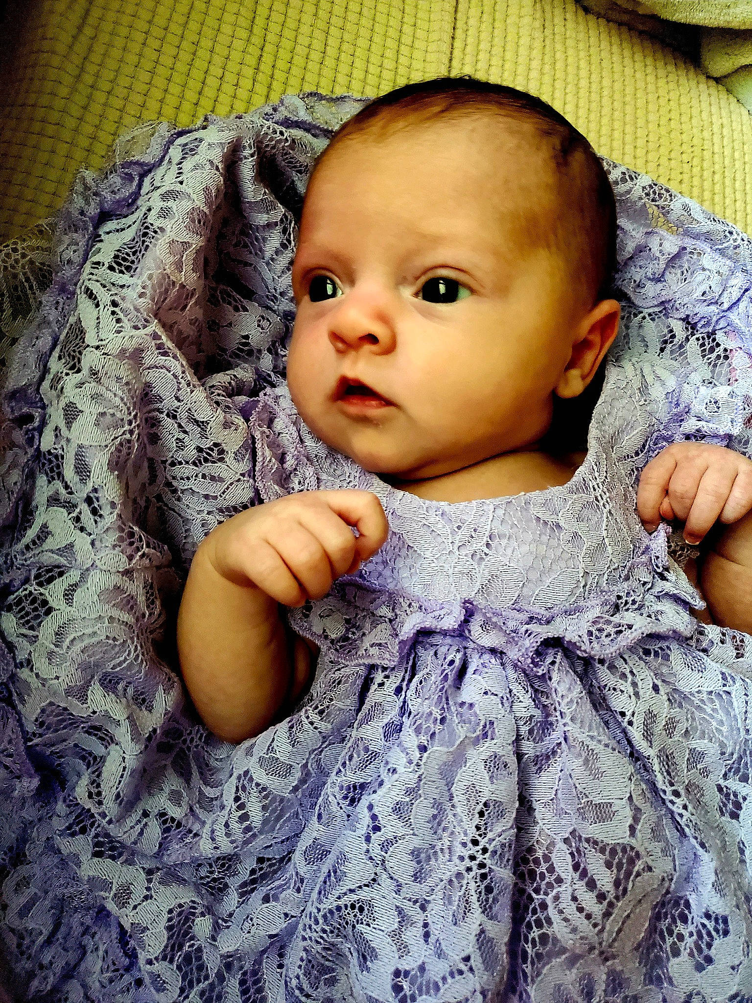 Alexandria joined the competition — help win amazing prizes! baby, baby_toddler_clothing, beauty, cheek, child, day_dress, embellishment, eyelash, flash_photography, happy, iris, lip, nose, pattern, person, purple, skin, sleeve, smile, textile