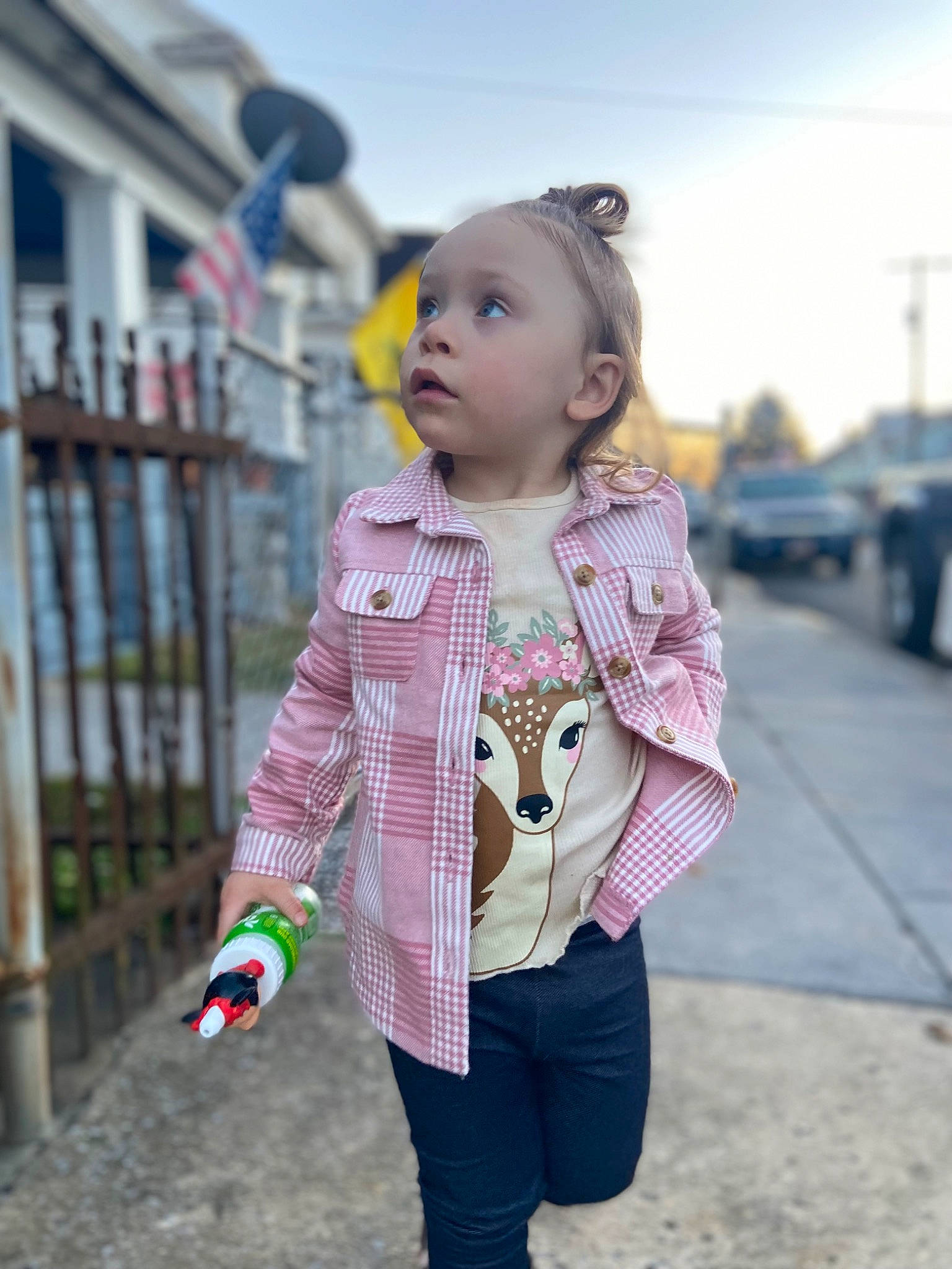 Azura joined the competition — help win amazing prizes! blazer, blond, child, city, denim, fence, fun, grass, hairstyle, happy, jewellery, leisure, lip, magenta, pattern, person, plaid, recreation, sky, sleeve