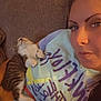 Pretty is registered to the contest to win money with this photo: cat, person, couch, tshirt, sleeping, relaxing, indoor, closeup, animal, pet, resting, comfortable, casual, home, feline, nap, human, face, arm, furniture
