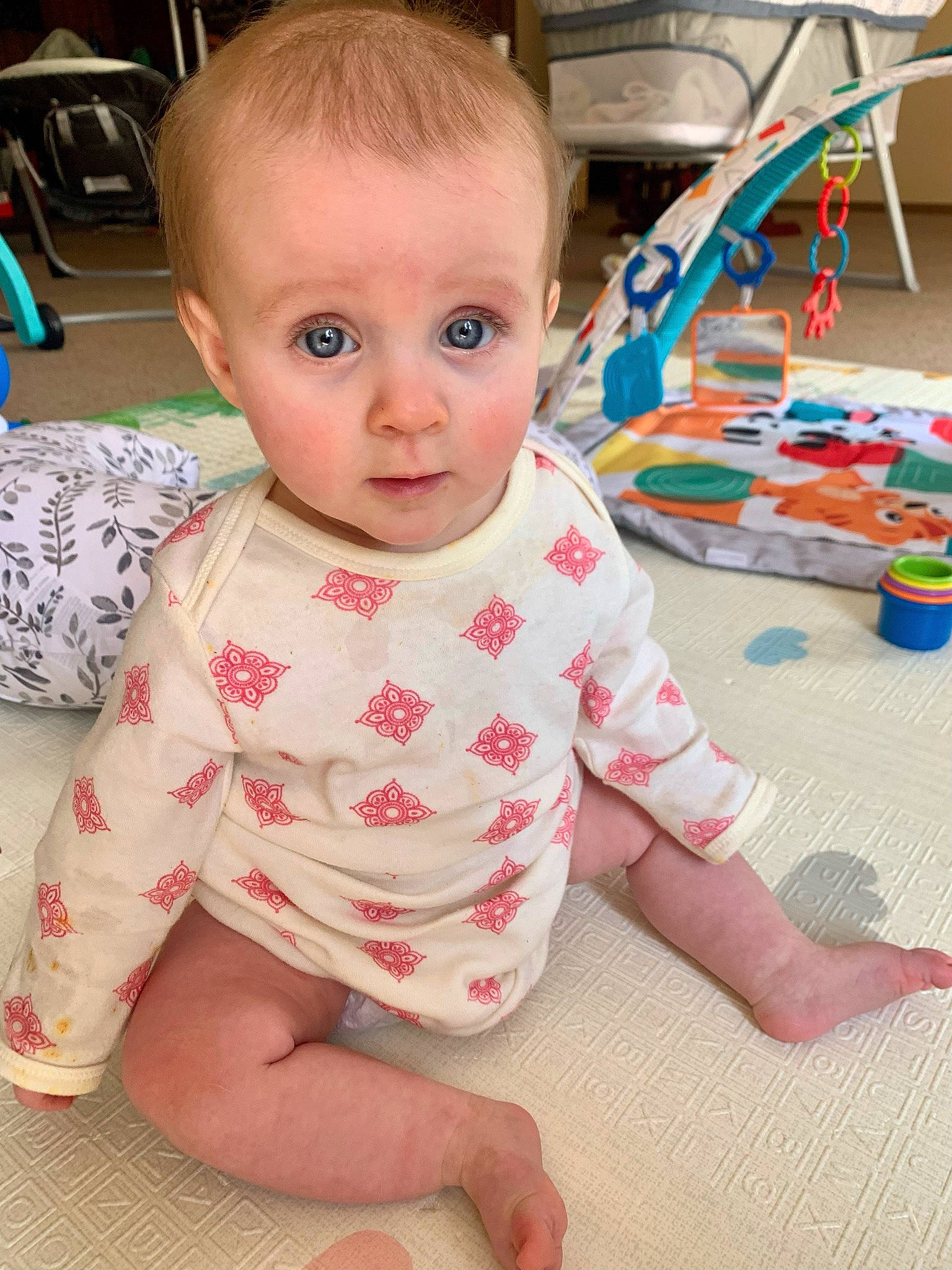 Isabella joined the competition — help win amazing prizes! baby, baby_toddler_clothing, cheek, child, eye, floor, flooring, foot, fun, hair, human_body, iris, nose, pattern, person, product, sitting, skin, sleeve, standing