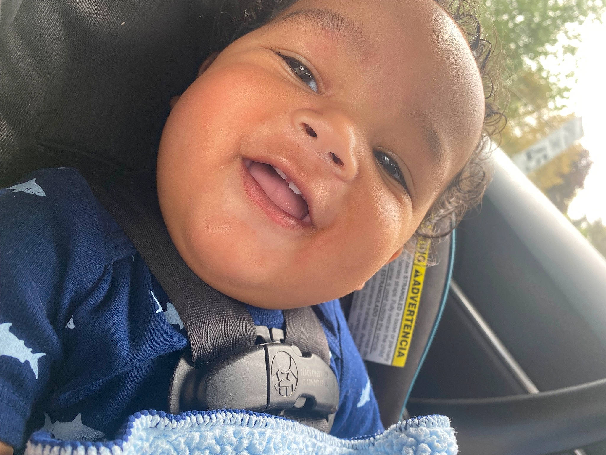 Kyren is registered to the contest to win money with this photo: baby, baby_products, cheek, chin, comfort, electric_blue, eyebrow, fun, happy, headgear, iris, lip, mouth, nose, person, skin, smile, toddler, tooth, tree