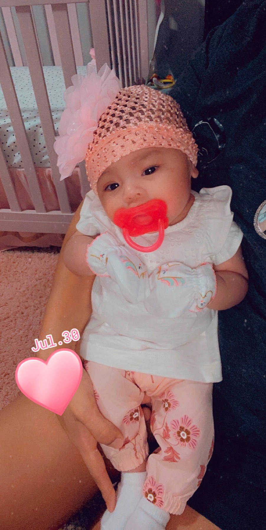 Heaven is registered to the contest to win money with this photo: baby, baby_products, baby_toddler_clothing, bonnet, child, headgear, headwear, person, pink, toddler
