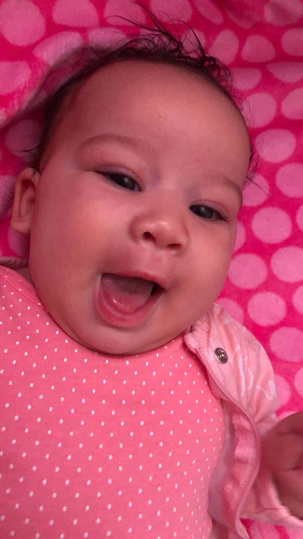 Amariana joined the competition — help win amazing prizes! baby, baby_making_funny_faces, cheek, child, chin, close_up, eye, eyebrow, face, facial_expression, forehead, head, lip, mouth, nose, person, pink, skin, smile, toddler