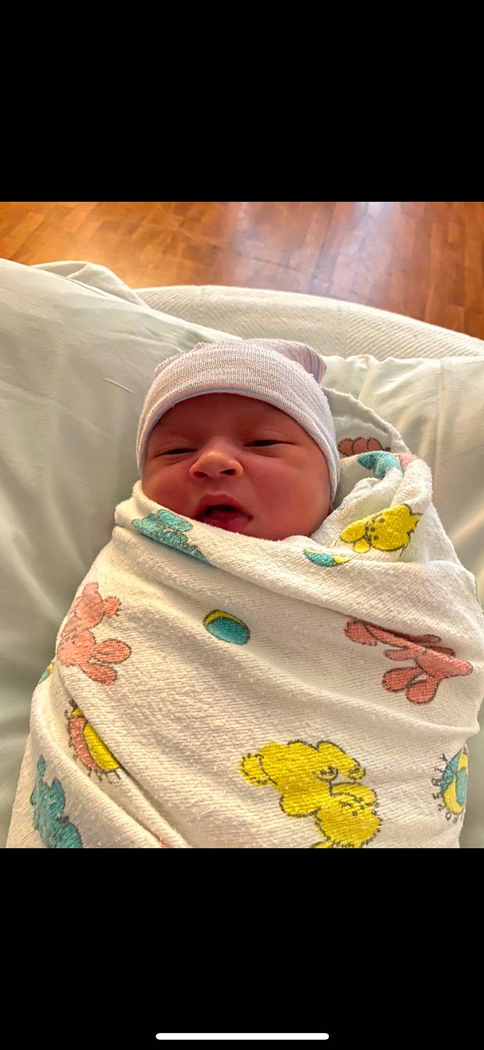 Aliana is registered to the contest to win money with this photo: baby, baby_products, baby_safety, baby_sleeping, baby_toddler_clothing, bedding, bedtime, cheek, child, comfort, face, happy, hat, headwear, human_body, linens, person, skin, sleep, sleeve