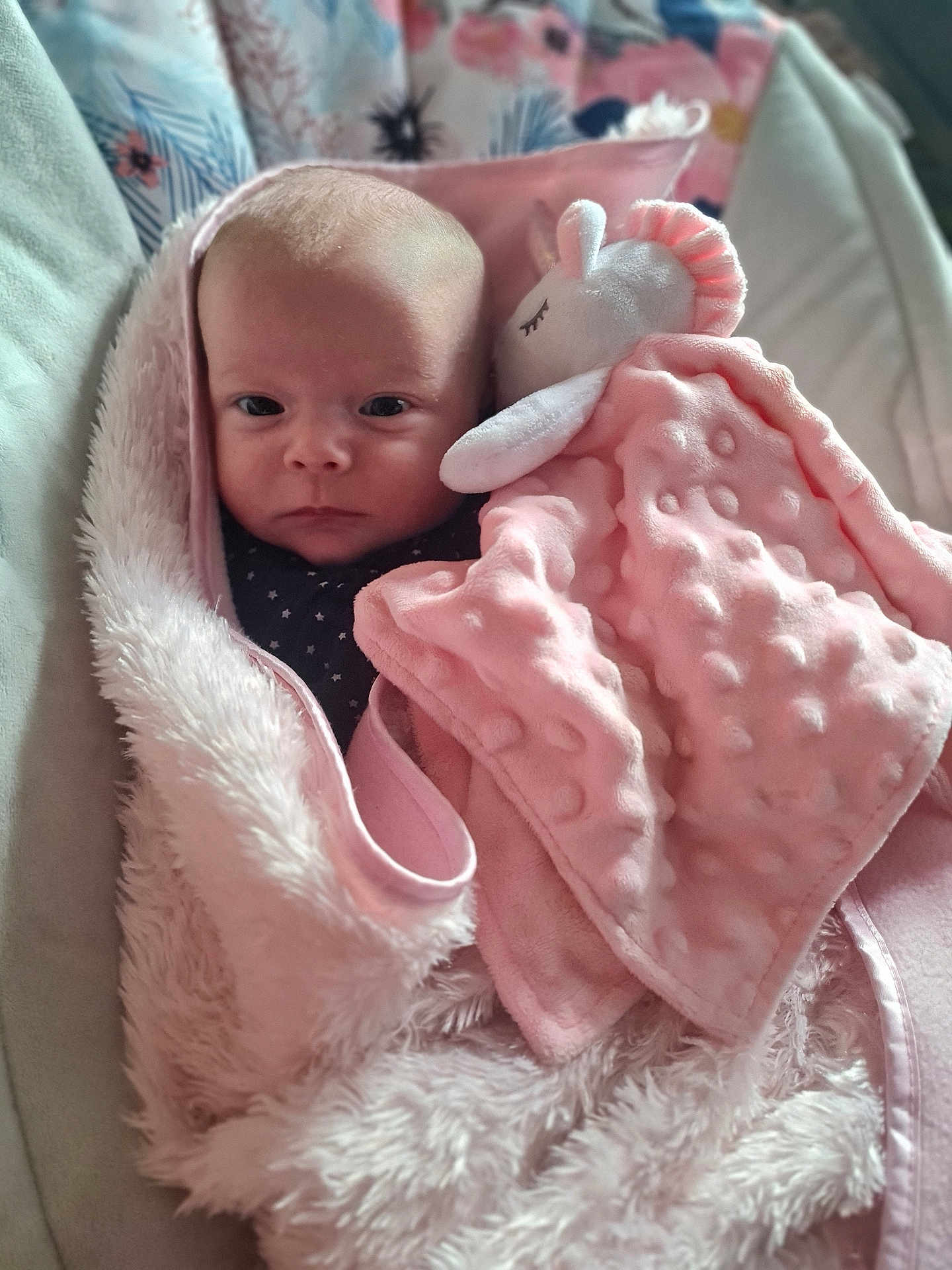 Sierra joined the competition — help win amazing prizes! baby, blanket, child, comfort, cozy, cute, eyes, fabric, face, indoor, infant, newborn, pink, plush_toy, portrait, resting, sleepy, soft, warm, wrapped