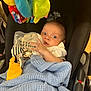Hunter joined the competition — help win amazing prizes! baby, bottle, blue_blanket, car_seat, child, clothing, cute, face, hand, infant, indoors, looking, plush_toy, portrait, seatbelt, soft_toy, toy, warm, wide_eyes, wrapped