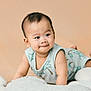 Rei joined the competition — help win amazing prizes! baby, infant, child, cute, sleepwear, palm_tree_pattern, soft_texture, white_blanket, beige_background, portrait, lying_down, curious_expression, short_hair, indoors, skin, smiling, chubby_cheeks, arms, hands, feet
