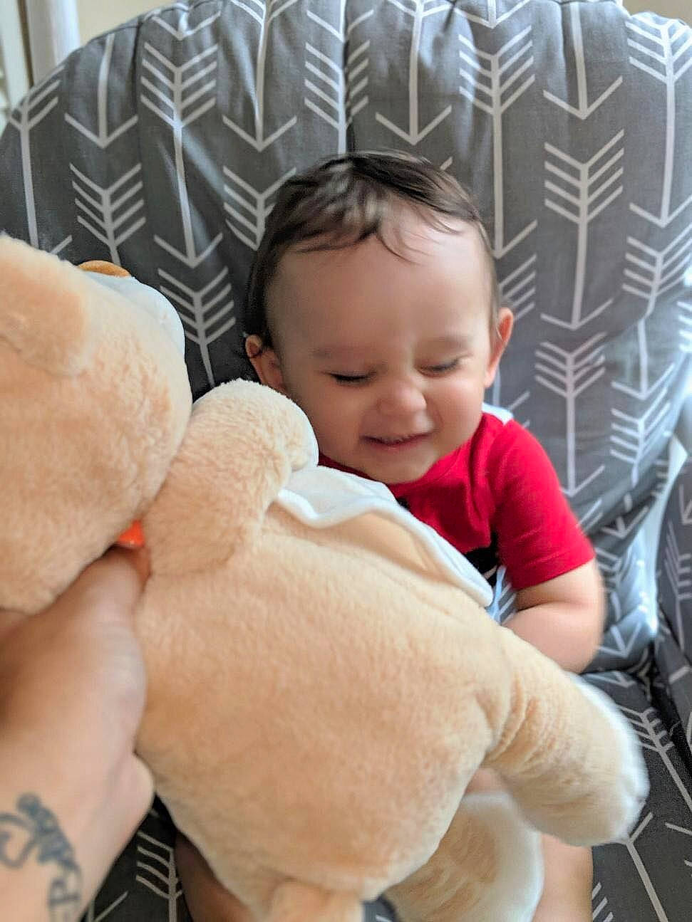 Braylen joined the competition — help win amazing prizes! baby, baby_products, baby_toddler_clothing, baby_toys, child, comfort, finger, human, linens, person, plush, skin, sock, stuffed_toy, toddler, toy