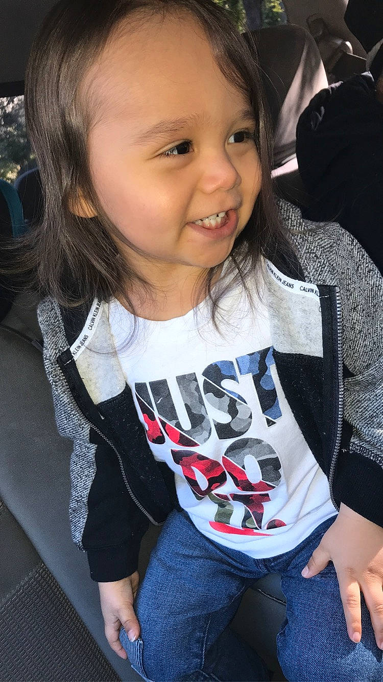 Gannon is registered to the contest to win money with this photo: baby, baby_toddler_clothing, blond, brown_hair, child, child_model, cool, denim, eyelash, facial_expression, iris, jeans, joy, laugh, long_sleeved_t_shirt, mammal, person, sleeve, toddler, tooth