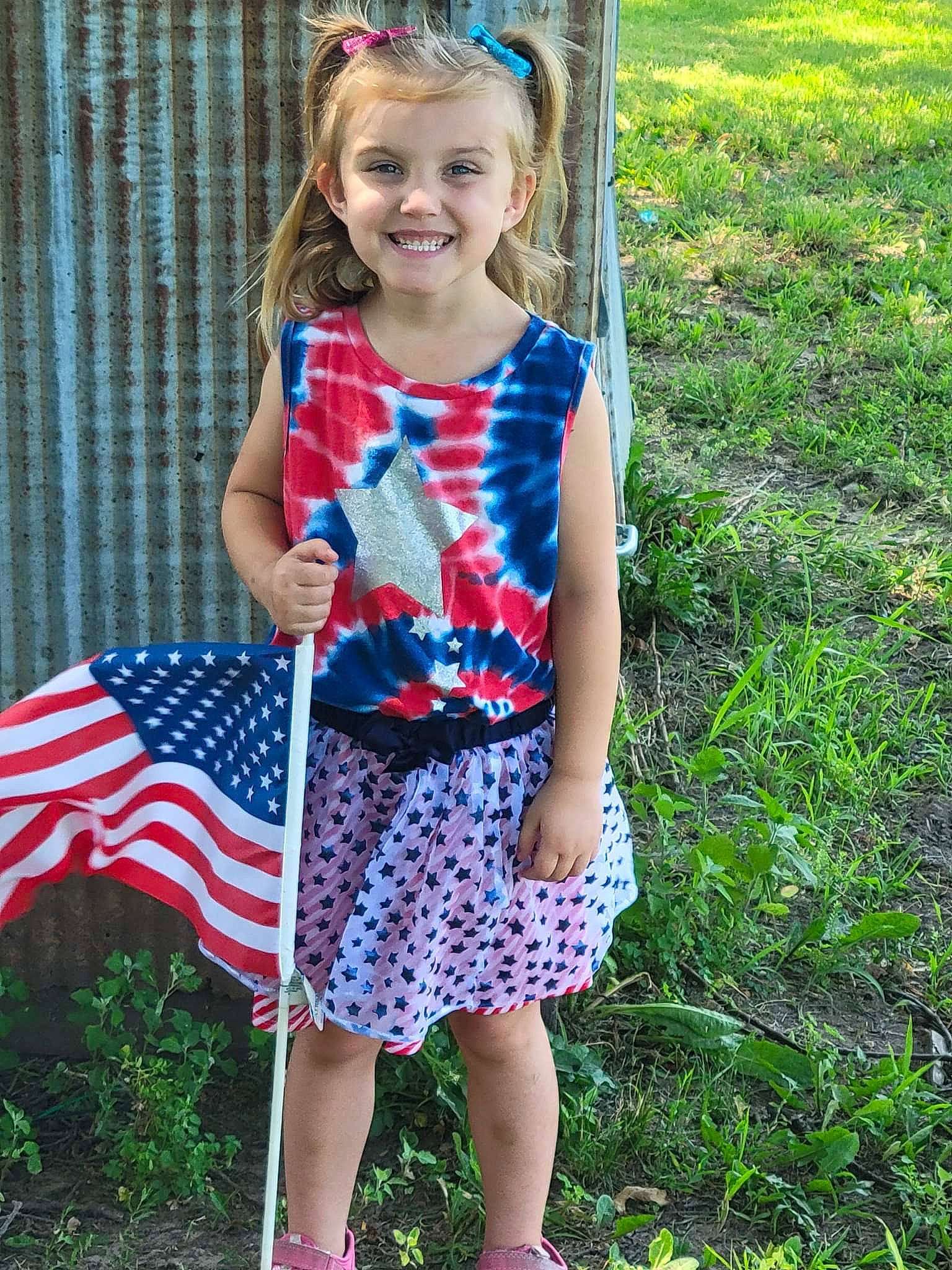 Everlynn joined the competition — help win amazing prizes! baby_toddler_clothing, child, day_dress, dress, electric_blue, flag_of_the_united_states, fun, grass, hairstyle, happy, joy, lawn, pattern, people_in_nature, person, pink, plaid, plant, standing, summer