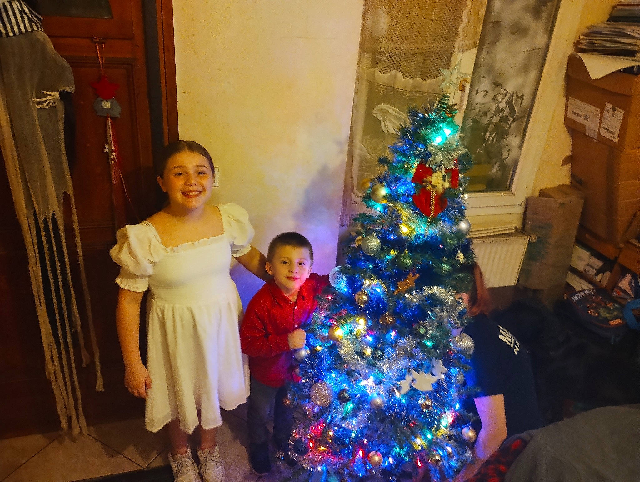 Shanone participe au concours pour gagner de l'argent avec cette photo : child, christmas, christmas_decoration, christmas_eve, christmas_ornament, christmas_tree, conifer, event, evergreen, fun, happy, holiday, holiday_ornament, joy, ornament, person, room, smile, standing, toddler