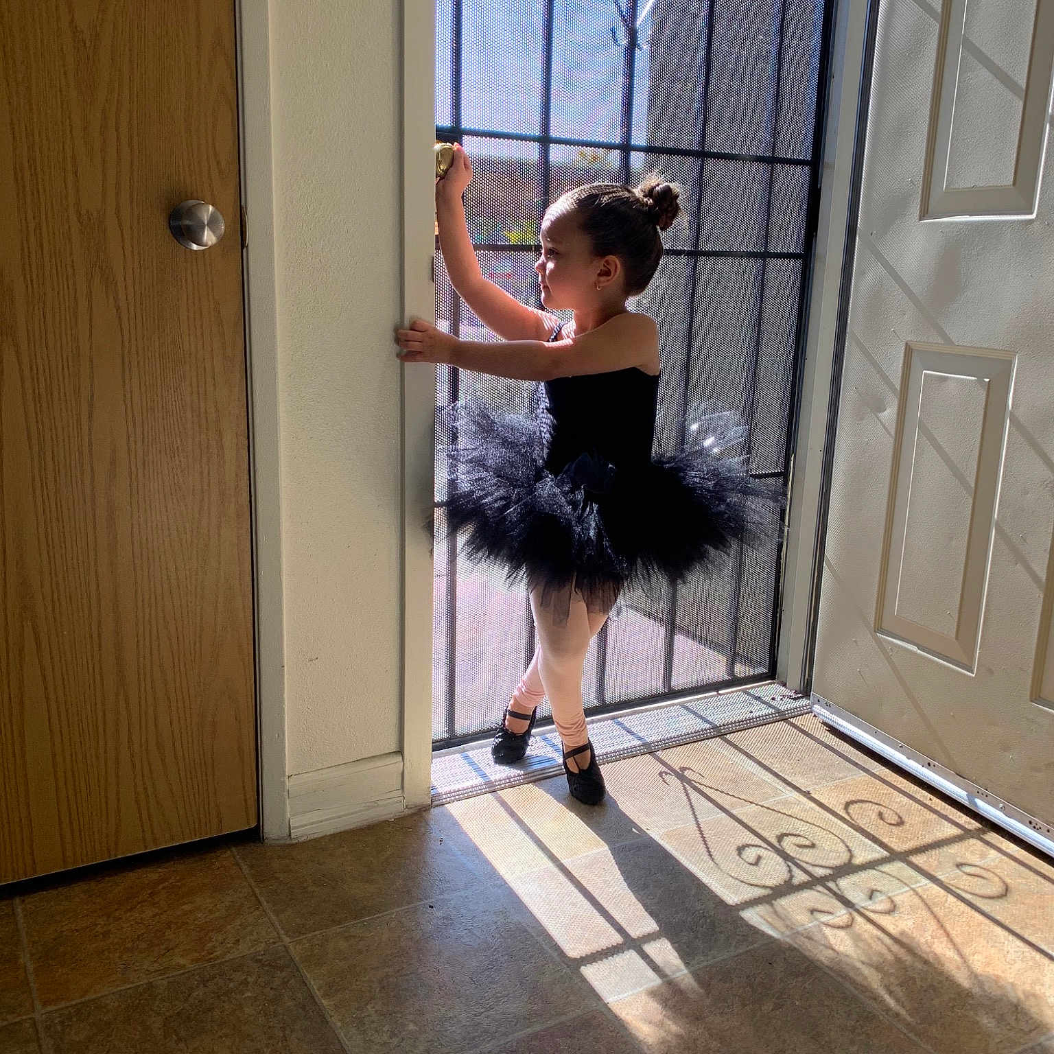 Athena joined the competition — help win amazing prizes! child, dance, door, floor, flooring, footwear, hardwood, leg, room, shoe, tile, toddler, window, wood
