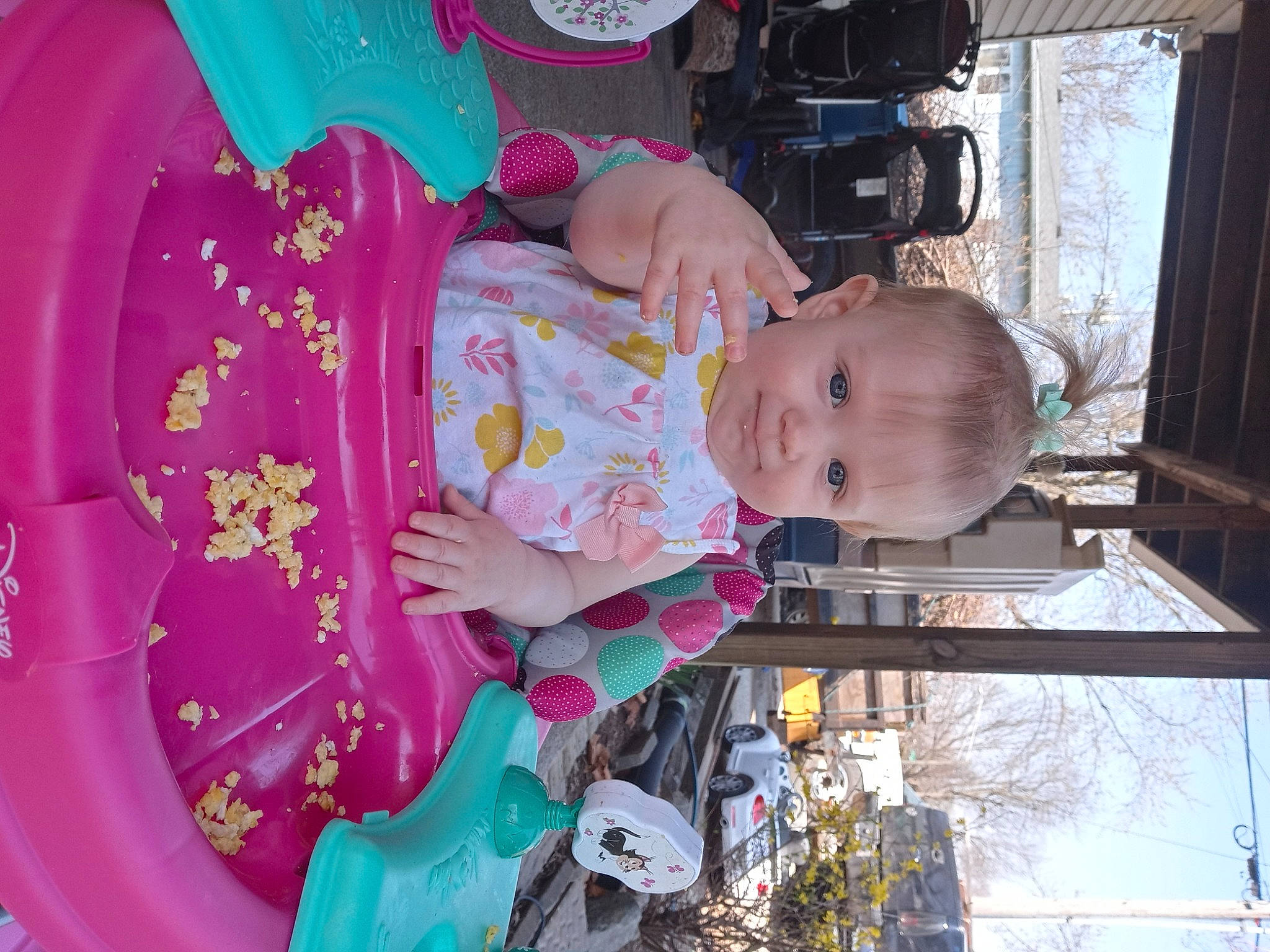 Saffire is registered to the contest to win money with this photo: baby, baby_products, baby_toddler_clothing, child, circle, curtain, event, fun, happy, leisure, magenta, pattern, person, pink, smile, toddler, toy, tree, vacation