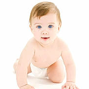 Asd is registered to the contest to win money with this photo: baby, infant, crawling, blue_eyes, diaper, cute, child, portrait, white_background, skin, hands, smiling, young, adorable, face, human, one_person, front_view, healthy, expression