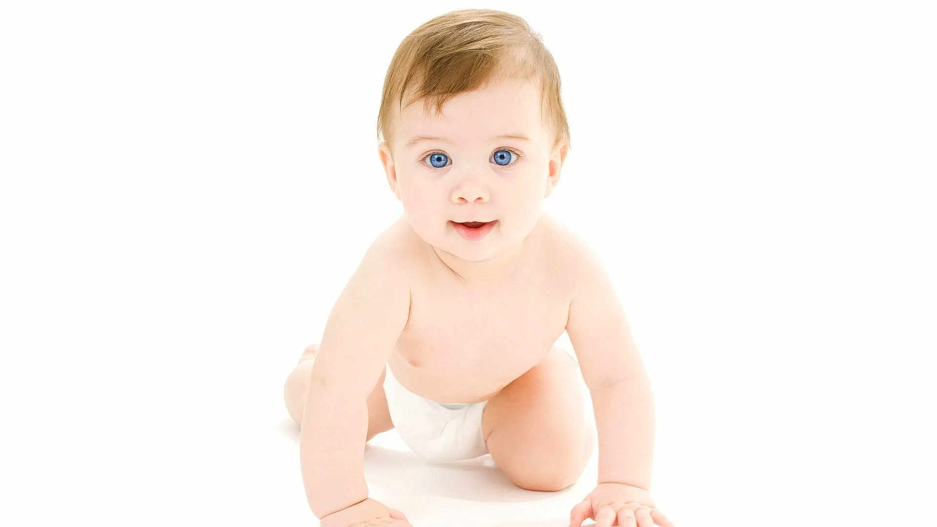 Asd is registered to the contest to win money with this photo: baby, infant, crawling, blue_eyes, diaper, cute, child, portrait, white_background, skin, hands, smiling, young, adorable, face, human, one_person, front_view, healthy, expression