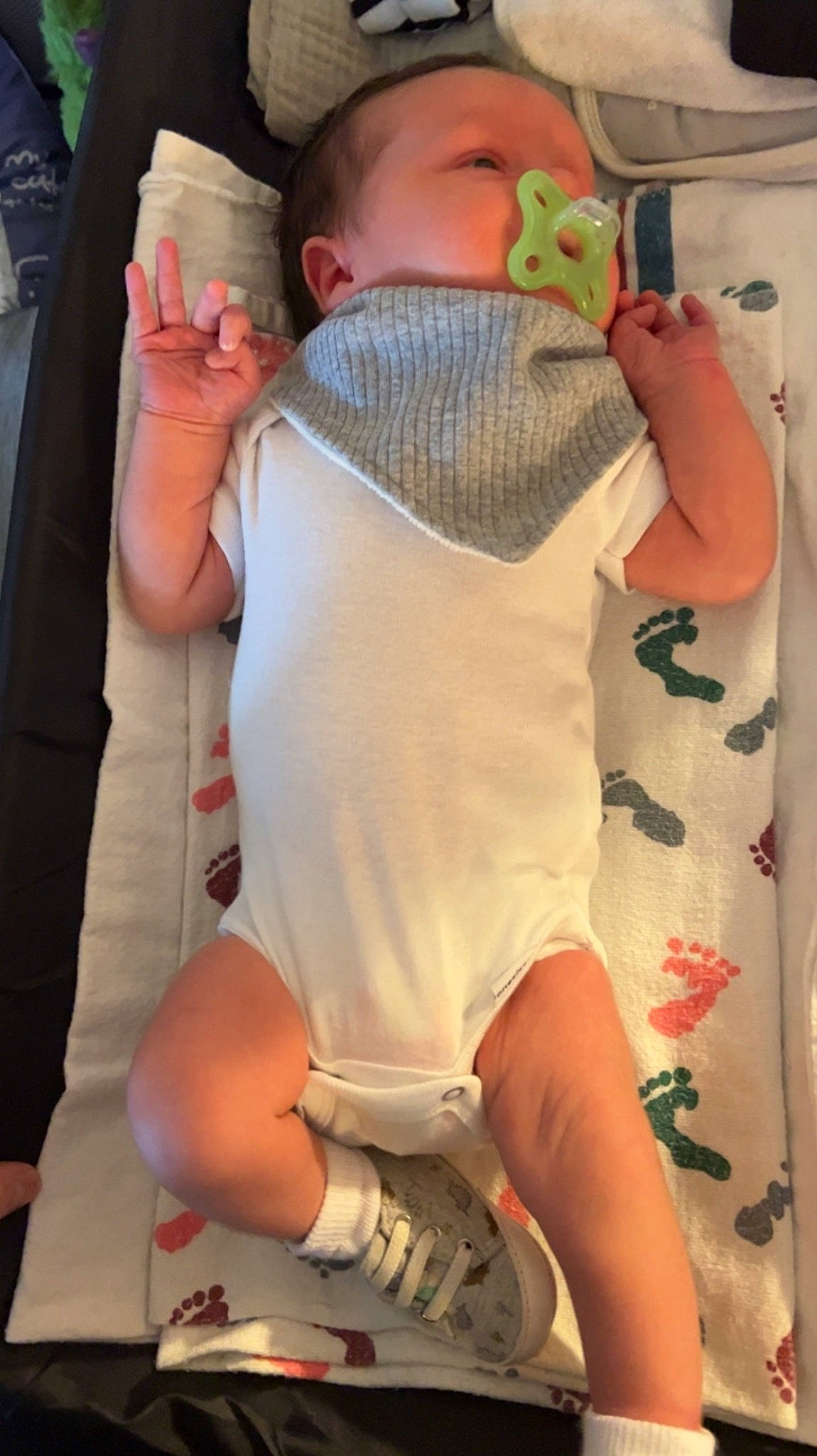 Parker is registered to the contest to win money with this photo: baby, baby_toddler_clothing, chest, comfort, cool, elbow, eyewear, finger, gesture, hairstyle, joint, knee, mouth, neck, person, shoulder, skin, sleeve, thigh, thumb