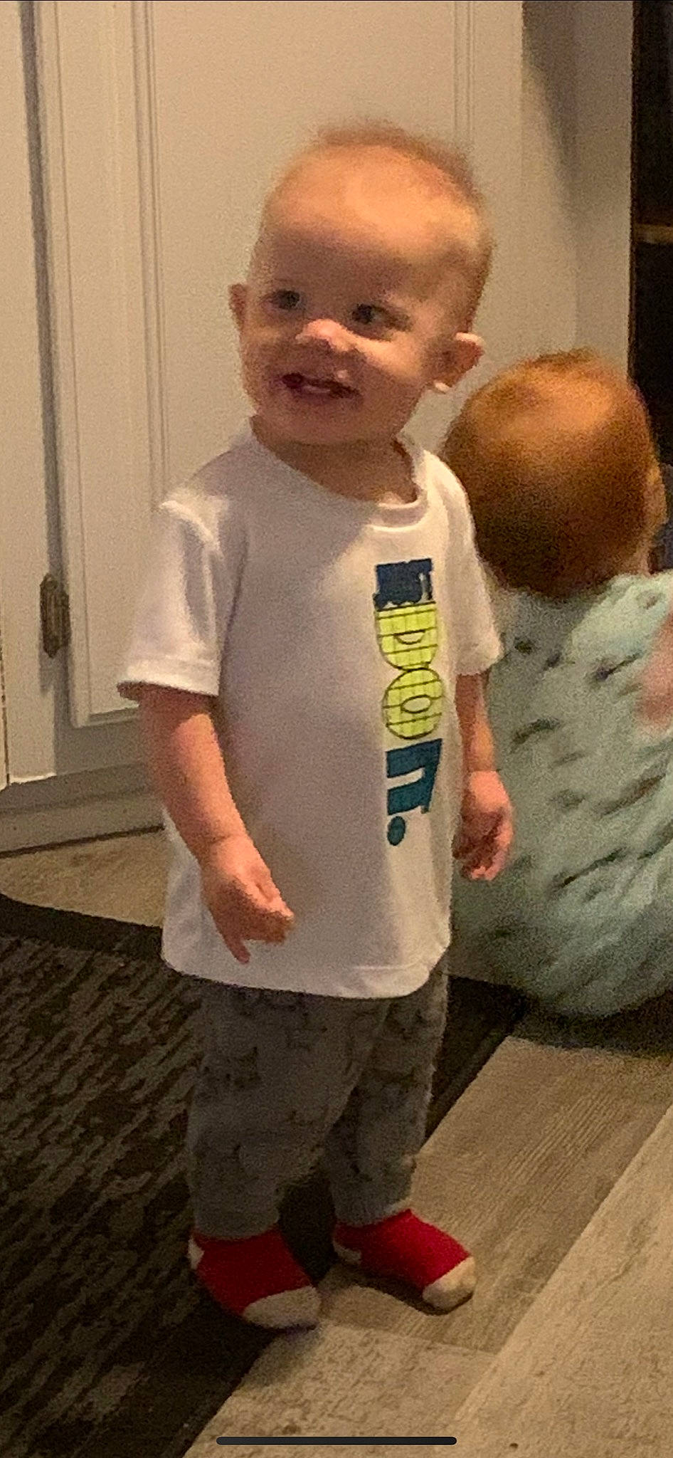 Chandler joined the competition — help win amazing prizes! baby, baby_toddler_clothing, cheek, child, cool, face, flooring, fun, happy, head, joy, military_camouflage, mouth, nose, person, pink, skin, sleeve, smile, standing