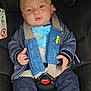 baby, baby_boy, blue_clothing, car_interior, car_seat, casual_wear, child, child_seat, comfort, cute, footwear, indoor, infant, portrait, safety_harness, seat_belt, shoes, small_hands, straps, young_child