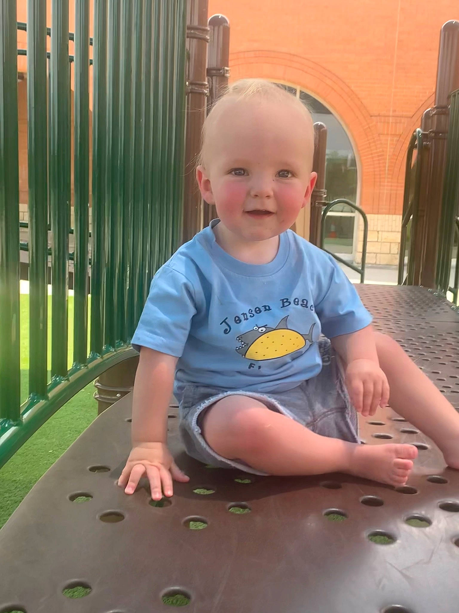 Forrest joined the competition — help win amazing prizes! baby, baby_toddler_clothing, chair, child, facial_expression, flooring, fun, grass, happy, joy, leisure, person, product, recreation, sitting, skin, smile, standing, t_shirt, toddler