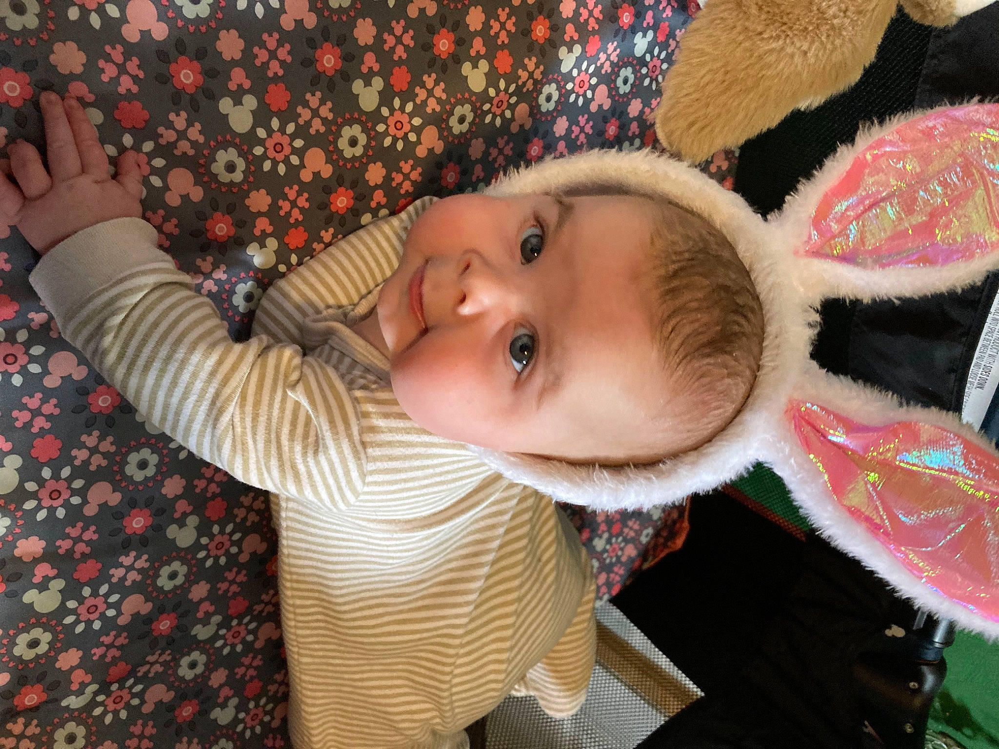 Lennix is registered to the contest to win money with this photo: baby, baby_toddler_clothing, cheek, child, eye, fun, happy, head, headgear, iris, linens, lip, mouth, nose, pattern, people, person, pink, skin, textile