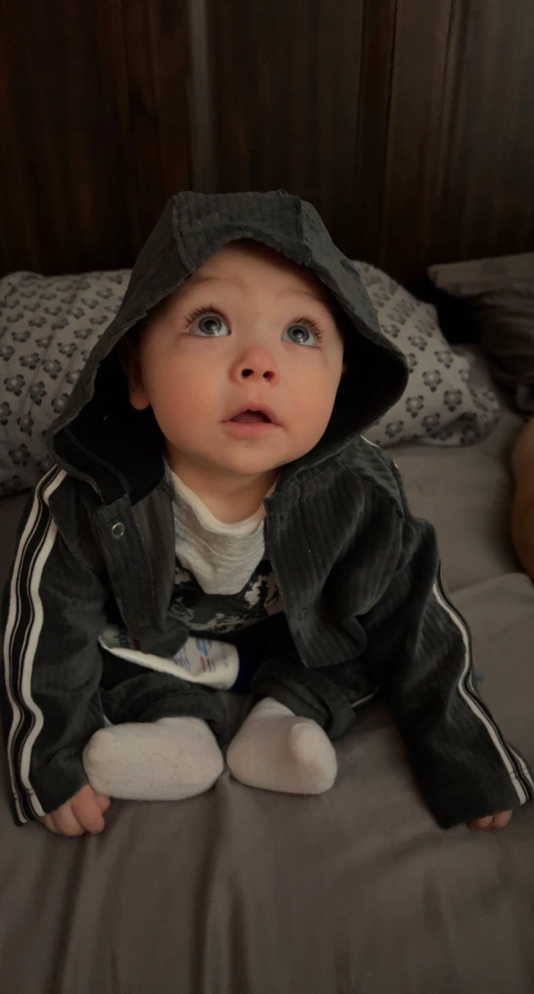 Mateo joined the competition — help win amazing prizes! baby, baby_toddler_clothing, cap, cheek, child, comfort, flash_photography, flooring, fun, headwear, hoodie, human_body, lip, nose, person, portrait, portrait_photography, sitting, sleeve, surprise