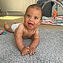 baby, child, smiling, happy, toddler, indoor, carpet, toy, playmat, floor, diaper, person, cute, expression, home, infant, skin, hands, face, eyes