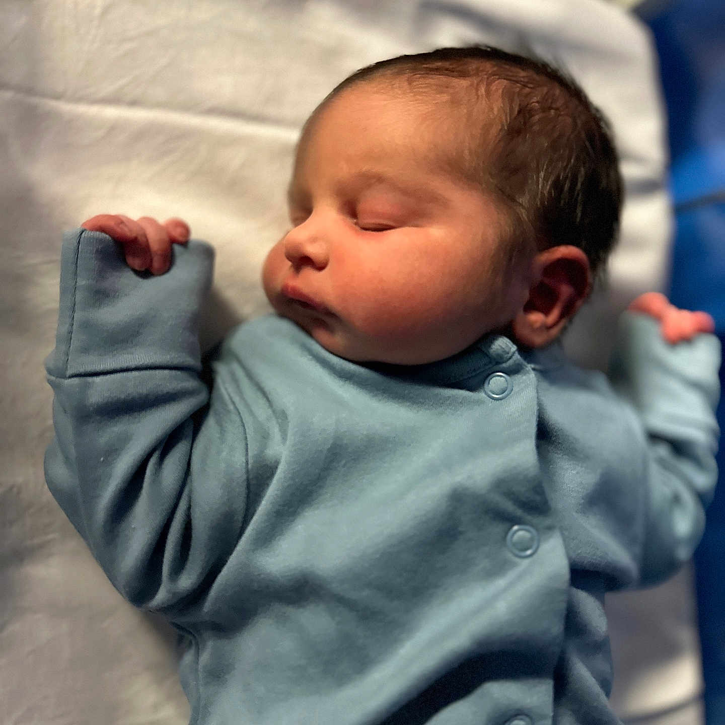 Nayel joined the competition — help win amazing prizes! baby, blanket, blue_onesie, child, cozy, cute, face, hand, head, indoors, infant, newborn, peaceful, portrait, rest, skin, sleep, sleeping, soft_lighting, young_baby