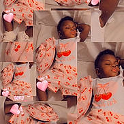 Keymora joined the competition — help win amazing prizes! toddler, child, sleeping, collage, clothing, cherry_print, bed, white_shoes, pink, heart_sticker, text_overlay, cute, resting, infant, footwear, blanket, pattern, soft_lighting, indoors, portrait