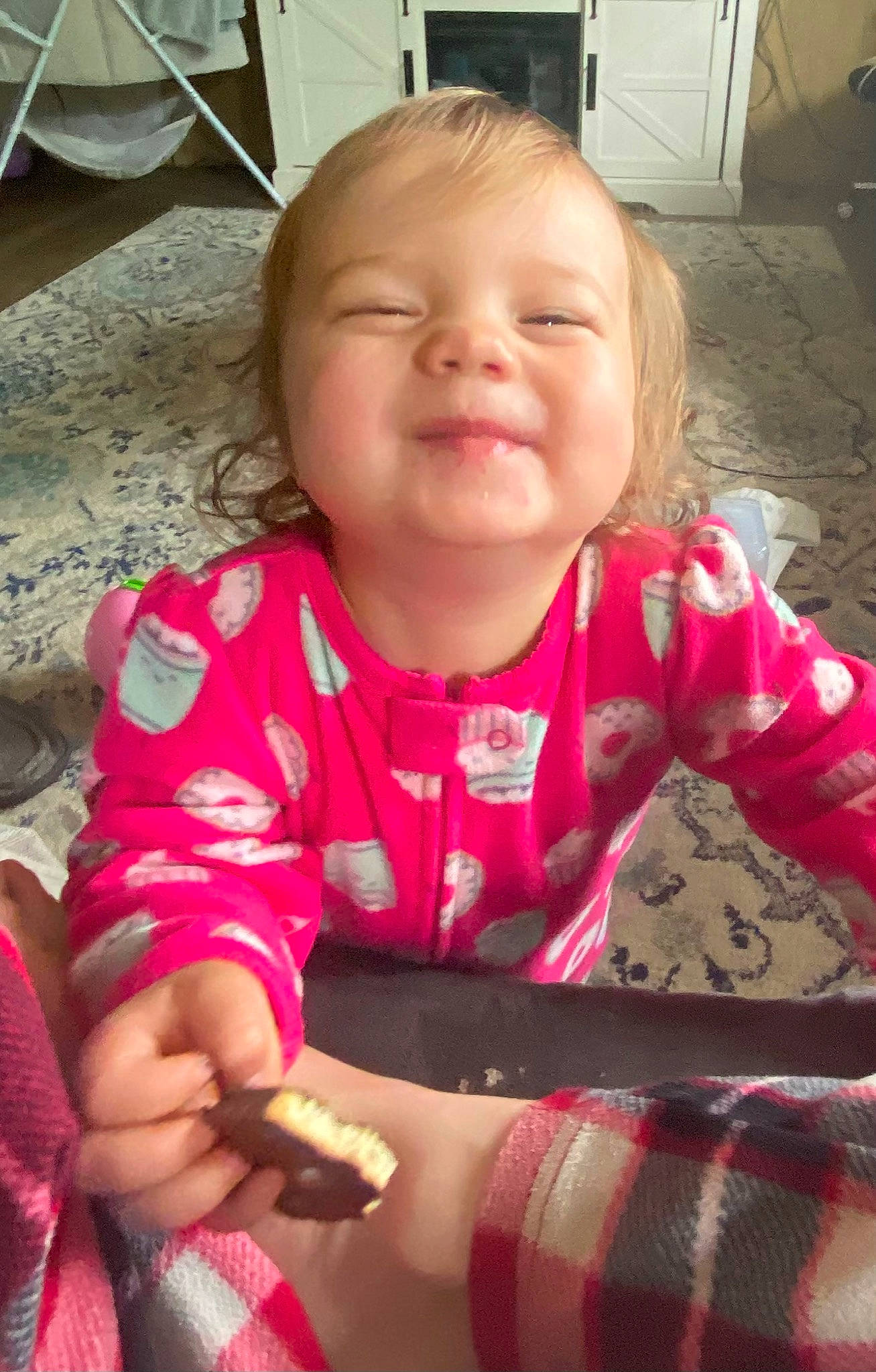 Ella joined the competition — help win amazing prizes! baby, baby_toddler_clothing, cheek, eye, face, facial_expression, finger, hair, hairstyle, head, iris, joy, lip, mouth, nose, organ, person, pink, skin, sleeve