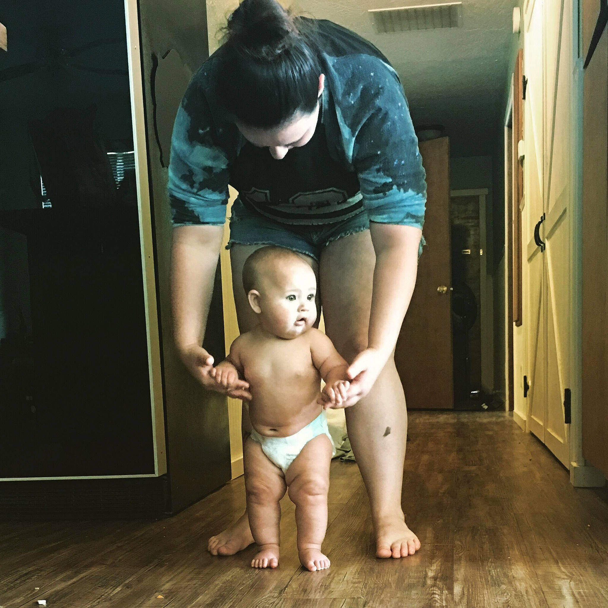 Dannie joined the competition — help win amazing prizes! abdomen, arm, baby, child, family, father, floor, flooring, hand, joint, leg, person, room, shoulder, skin, snapshot, standing, stomach, toddler, trunk