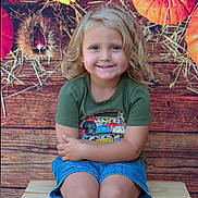 Journey joined the competition — help win amazing prizes! autumn, background, blonde_hair, child, cute, denim_skirt, fall_theme, green_shirt, happy, holiday, kid, leaves, outdoor, portrait, pumpkin, seasonal, sitting, smiling, straw, wooden_crate