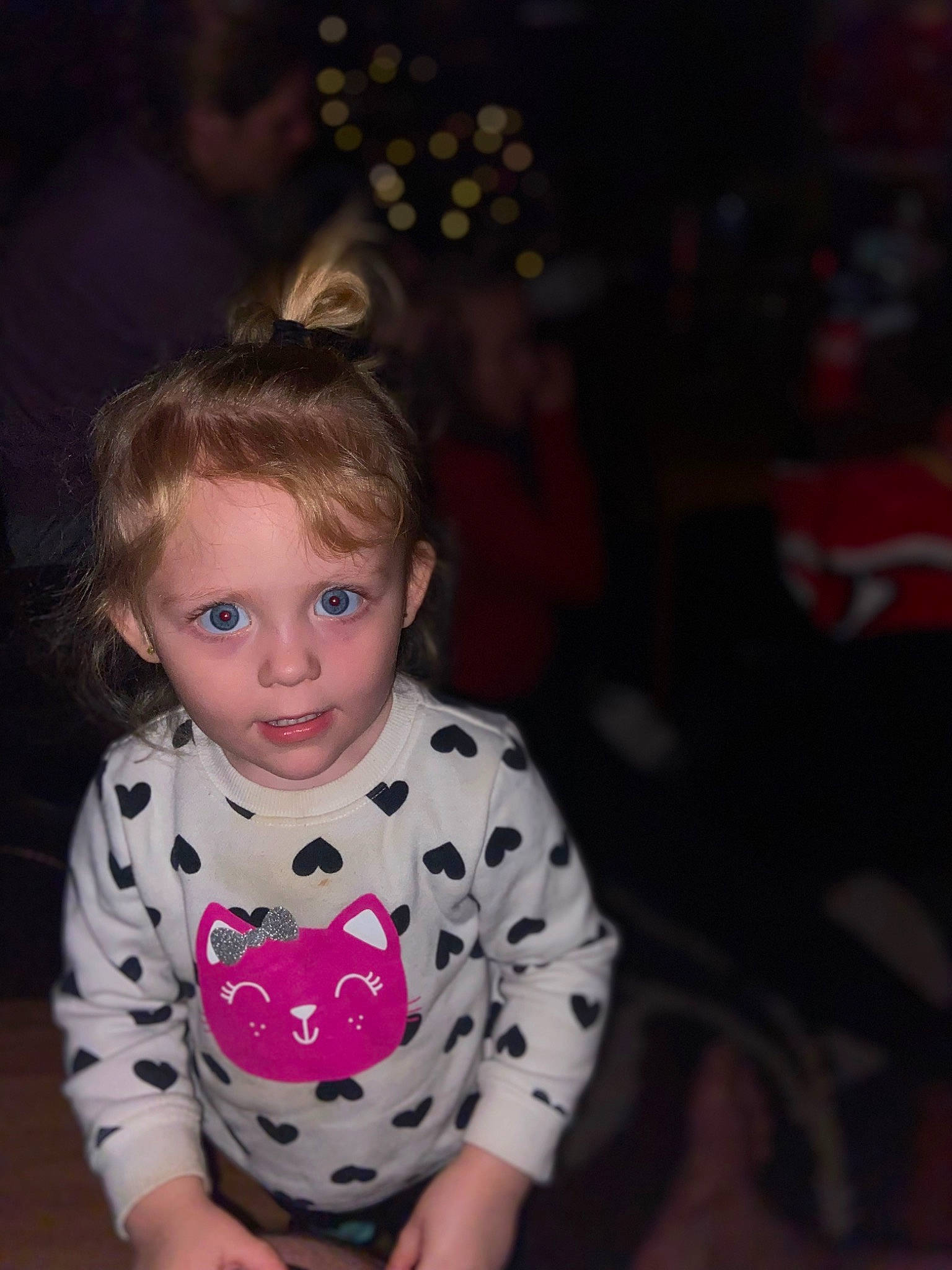 Amelia joined the competition — help win amazing prizes! baby, baby_toddler_clothing, cheek, child, event, flash_photography, flooring, fun, hairstyle, happy, night, pattern, person, portrait_photography, room, sitting, skin, sleeve, t_shirt, toddler