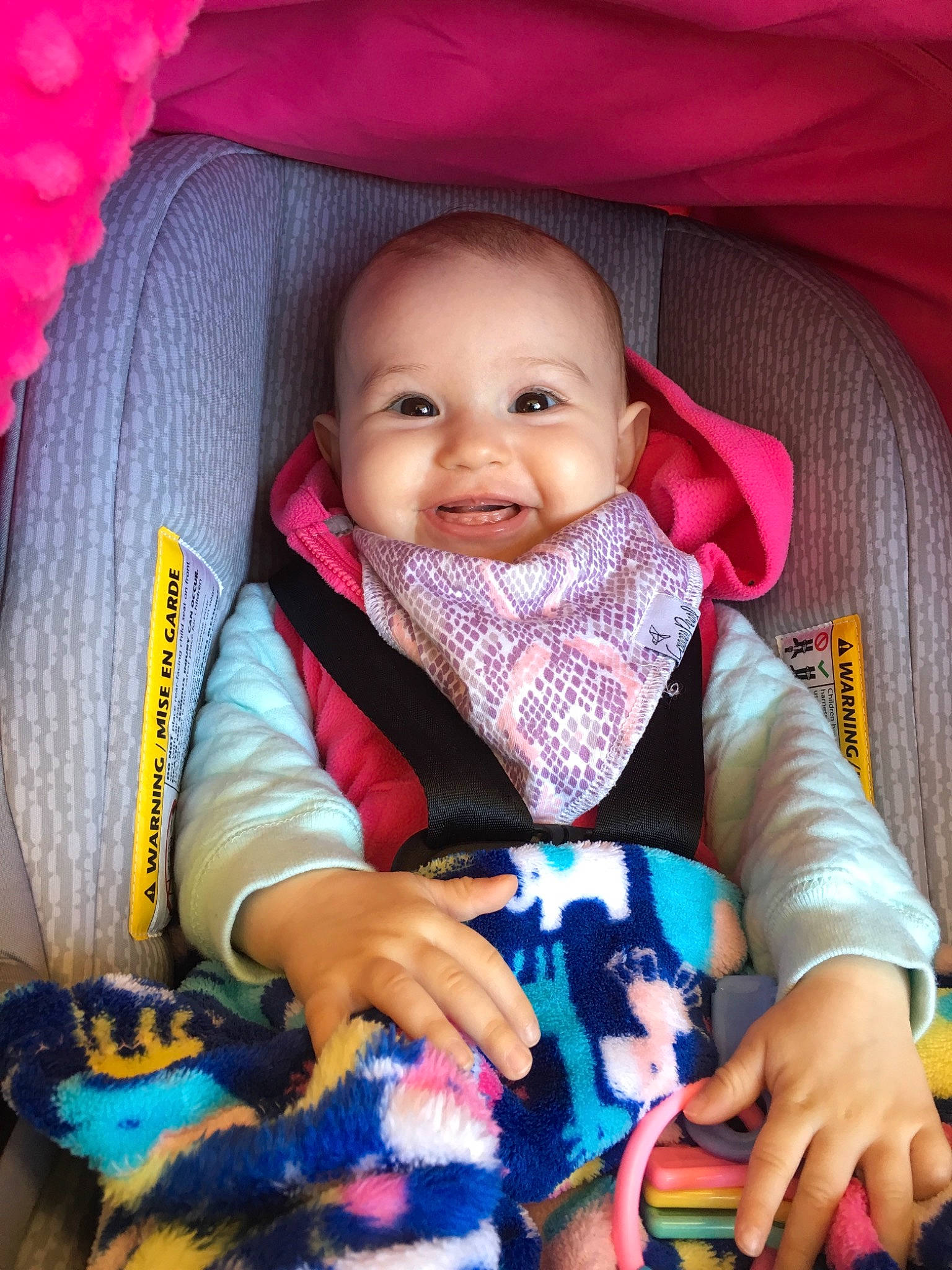 Addison joined the competition — help win amazing prizes! baby, baby_products, beauty, car_seat, cheek, child, eye, iris, person, pink, play, product, sitting, skin, smile, toddler
