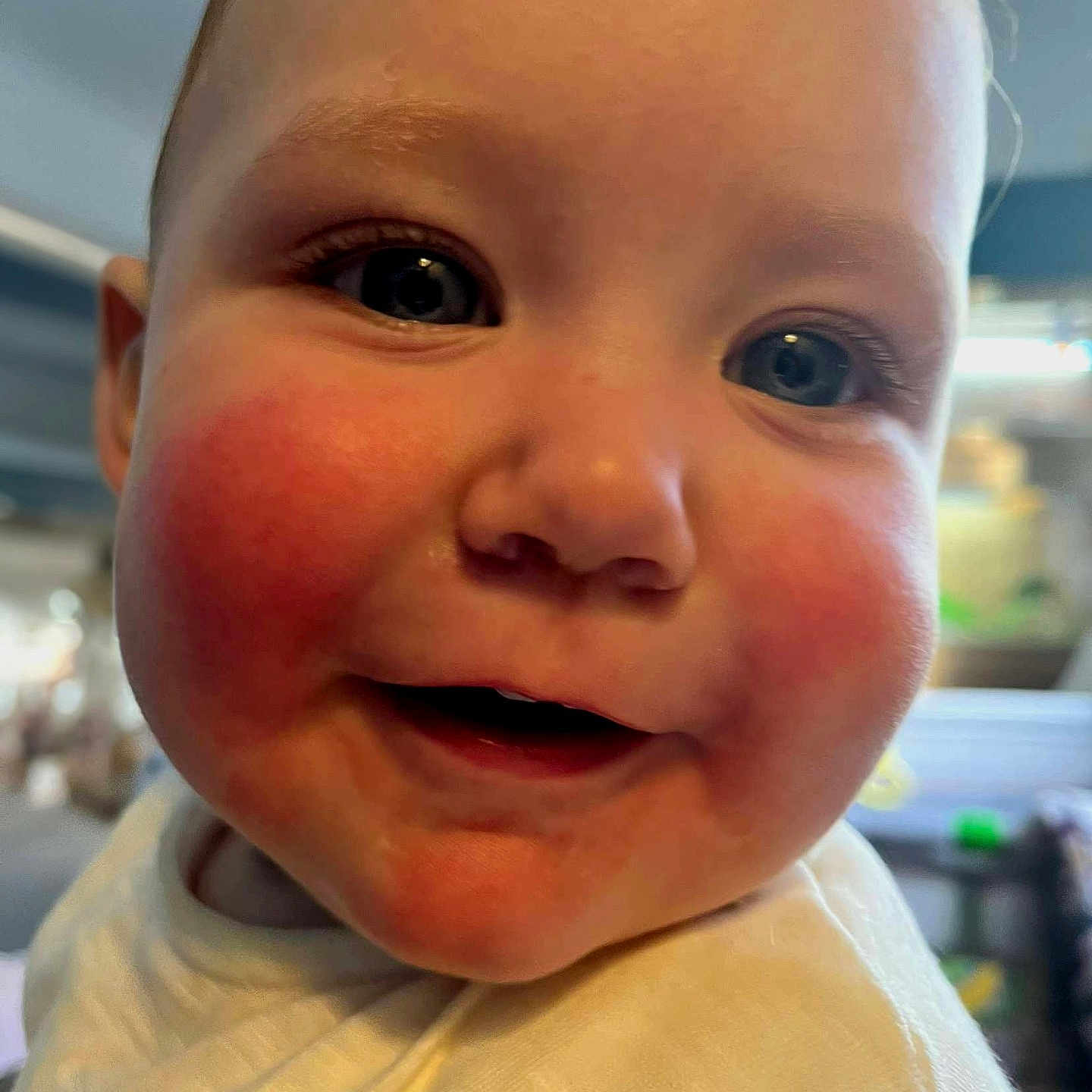 Ivy joined the competition — help win amazing prizes! baby, babylaughing, bodypart, face, happy, head, laughing, mouth, newborn, person, photography, portrait, selfie, smile, teeth