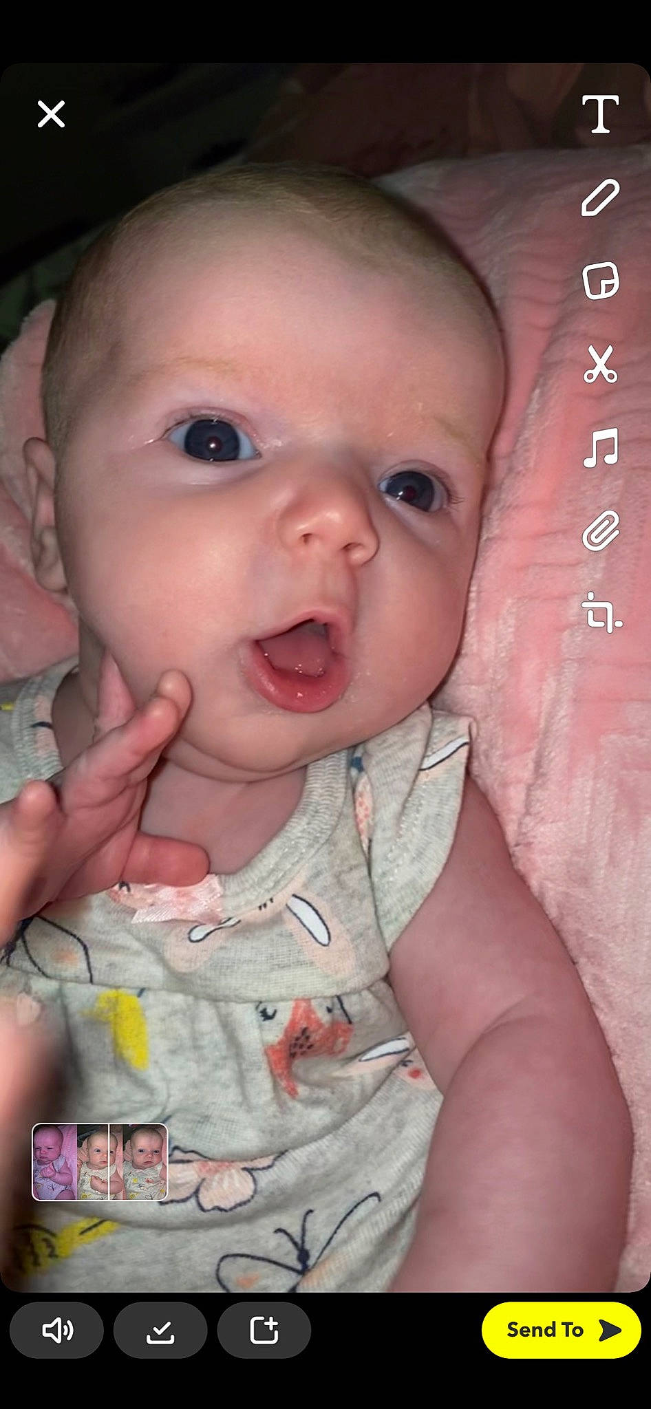 Kynleigh joined the competition — help win amazing prizes! baby, baby_toddler_clothing, cheek, chin, ear, eyebrow, eyelash, finger, forehead, gesture, hairstyle, human_body, iris, lip, mouth, neck, nose, person, skin, sleeve