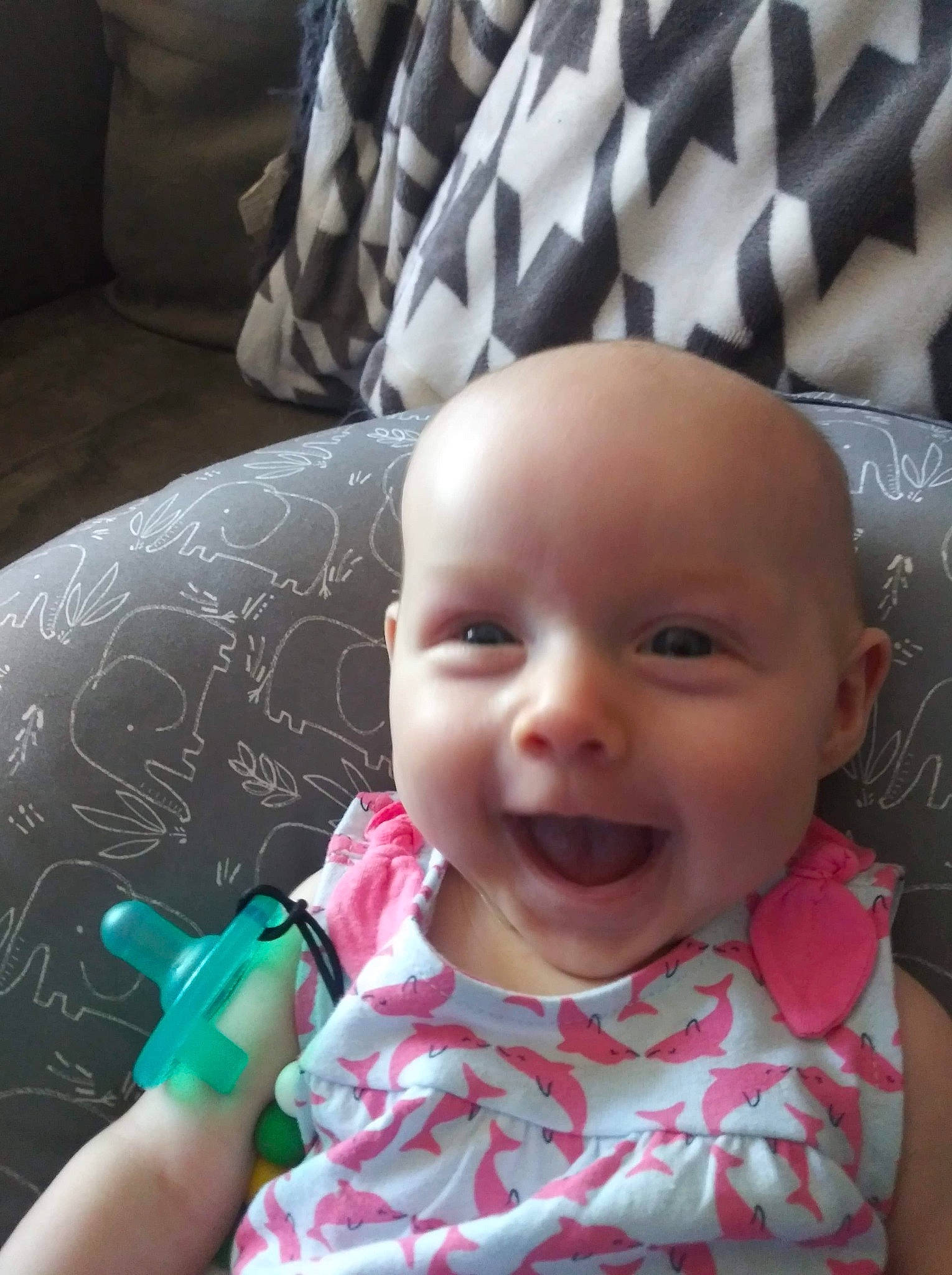 Adaline is registered to the contest to win money with this photo: baby, baby_toddler_clothing, cheek, comfort, eye, face, finger, happy, head, iris, lip, mammal, mouth, nose, person, product, skin, smile, textile, toddler