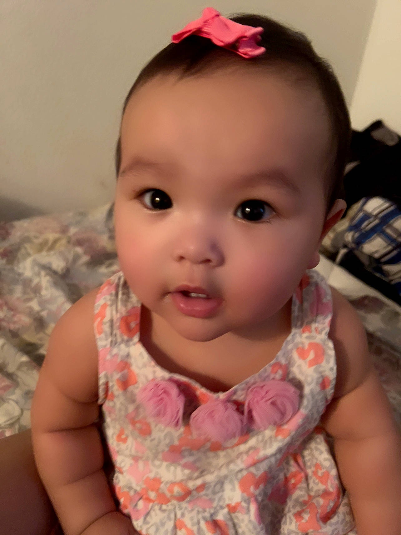 Katie joined the competition — help win amazing prizes! baby, baby_toddler_clothing, black_hair, cheek, chin, ear, eyebrow, eyelash, forehead, happy, head, headgear, iris, lip, mouth, nose, person, pink, skin, sleeve