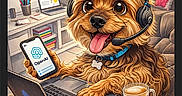 Msson joined the competition — help win amazing prizes! books, cartoon, cheerful, coffee, collar, couch, cute, desk, dog, headset, illustration, laptop, living_room, openai_logo, paw, portrait, sign, smartphone, tongue_out, yorkshire_terrier