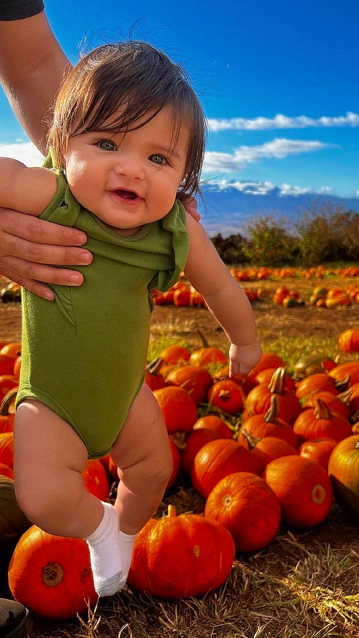 Skylar is registered to the contest to win money with this photo: calabaza, cloud, cucurbita, food, gourd, happy, head, human_body, natural_foods, nature, orange, people_in_nature, person, photograph, plant, pumpkin, sky, smile, squash, tree