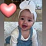 baby, child, smiling, indoor, carpet, headband, bow, denim_dress, white_socks, cute, happy, infant, toddler, portrait, hands, feet, floor, heart_emoji, person, young