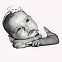 baby, infant, headband, flower, face, arms, resting, portrait, cute, peaceful, soft_background, closeup, child, young, skin, expression, small_hands, looking_away, adorable, calm