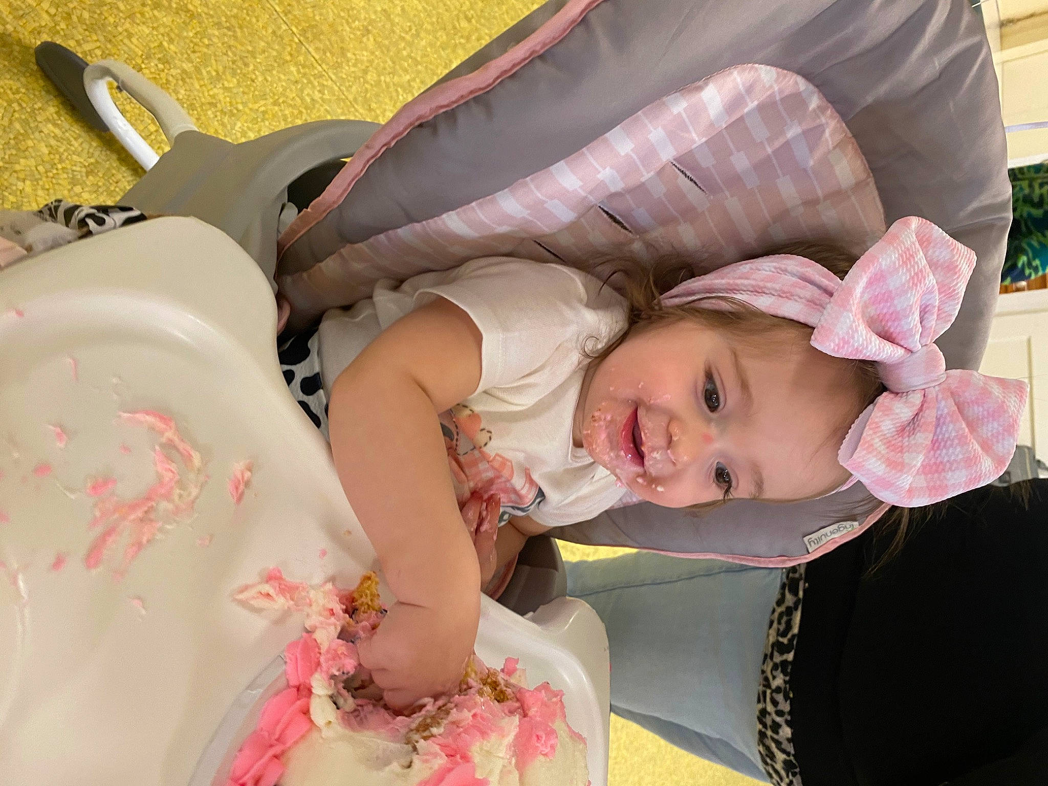 Emory joined the competition — help win amazing prizes! baby, baby_carriage, baby_products, baby_toddler_clothing, comfort, event, fashion_accessory, fun, grass, happy, hat, headgear, human_body, mammal, person, pink, product, sitting, skin, toddler