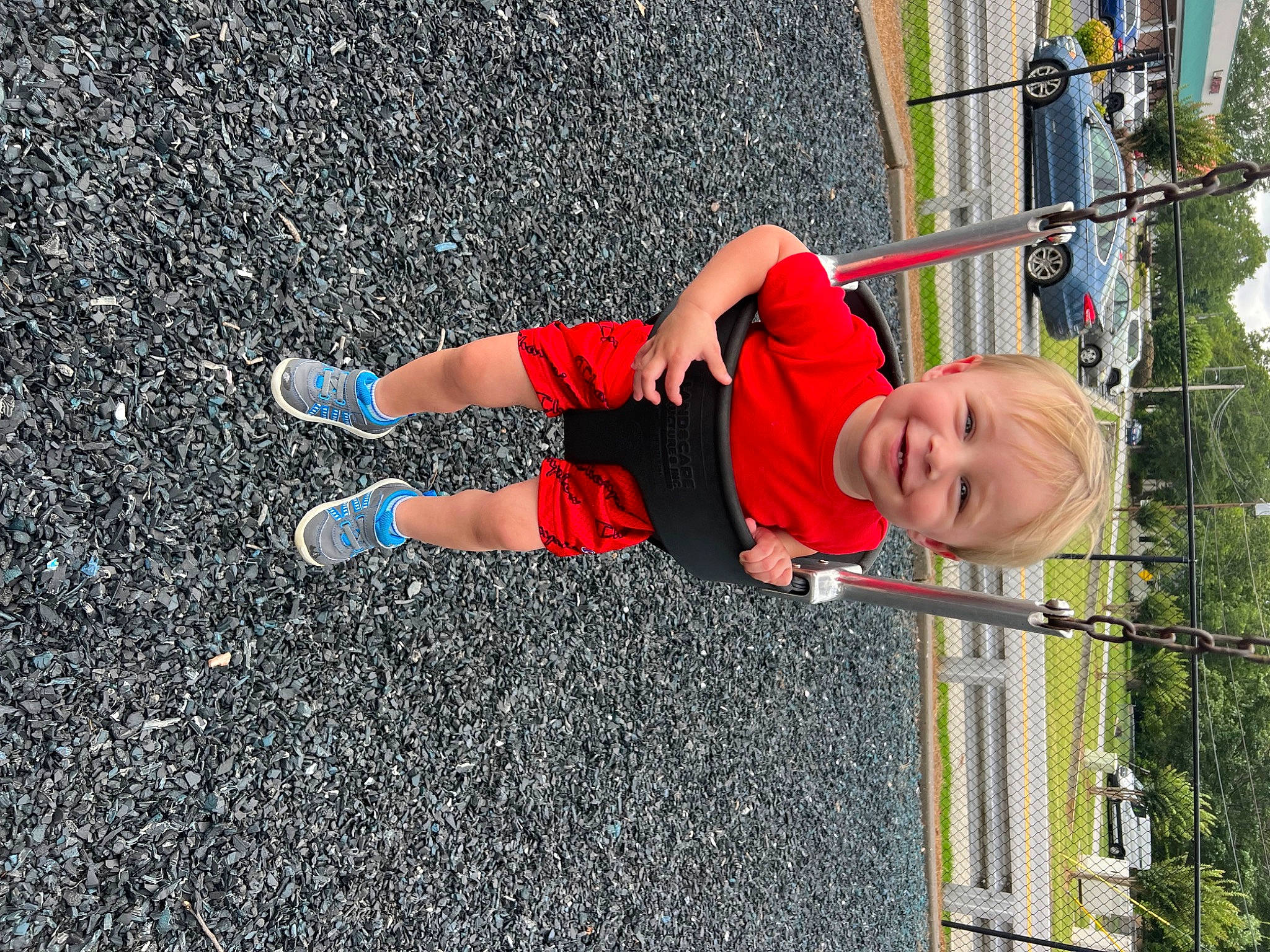 Karter joined the competition — help win amazing prizes! asphalt, carmine, child, electric_blue, fun, grass, human_leg, joy, knee, leisure, outdoor_play_equipment, person, recreation, road_surface, shadow, sidewalk, smile, t_shirt, tar, toddler