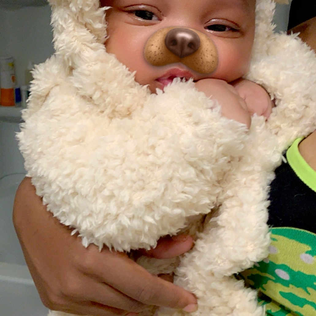 Keelyn joined the competition — help win amazing prizes! baby, child, ear, fur, head, skin, smile, stuffed_toy, teddy_bear, toddler, toy